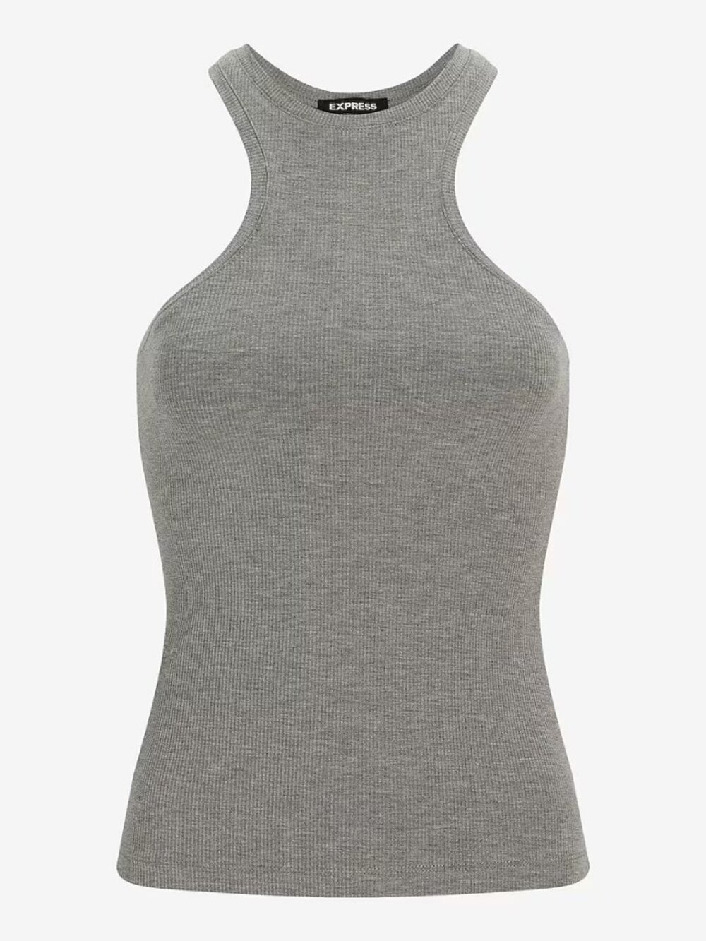 Express Essential Fitted Ribbed High Neck Sleeveless Tank (S) - Gray